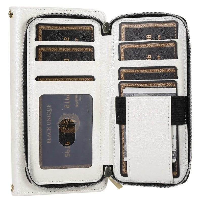 For iPhone 14 Case Leather Handbag Magnetic Closure Zipper Pocket Phone Cover - White