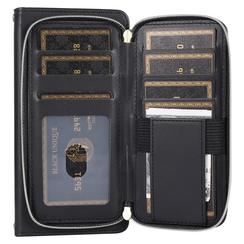 For iPhone 14 Pro Max Wallet Case Folio PU Leather Stand Rhombus Phone Cover with Hand Strap - Black