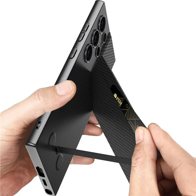 GKK For Samsung Galaxy S24 Ultra Phone Case Rotatable Card Holder Kickstand PC+PU Mobile Case - Carbon Fiber