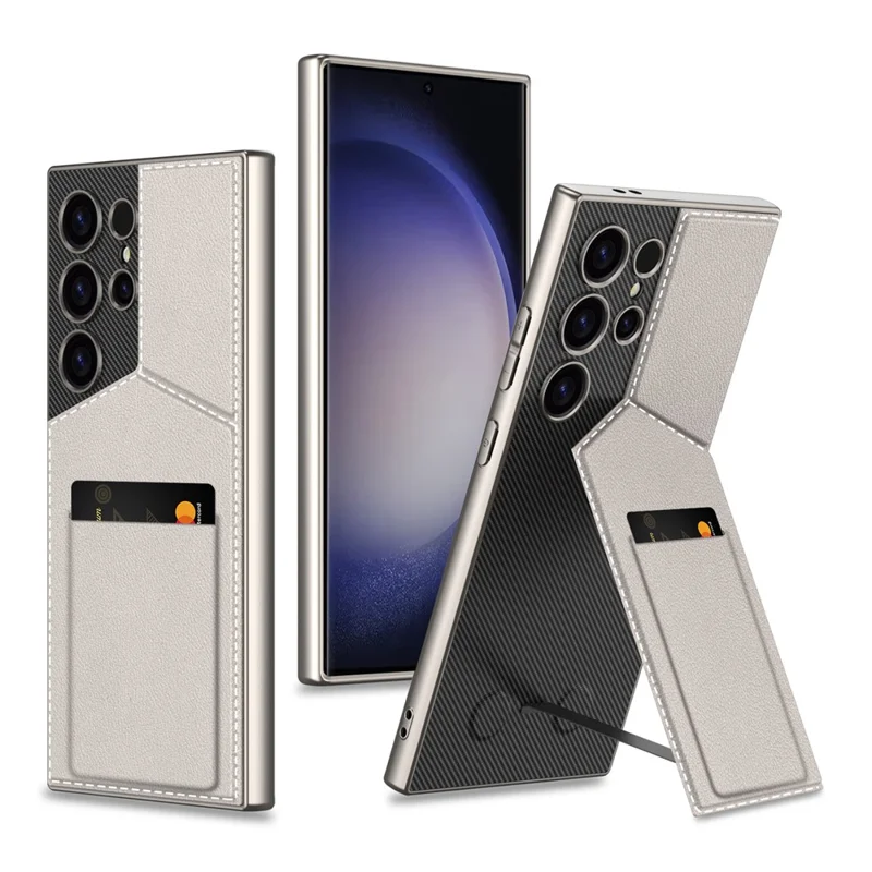 GKK For Samsung Galaxy S24 Ultra Phone Case Rotatable Card Holder Kickstand PC+PU Mobile Case - Titanium Gray