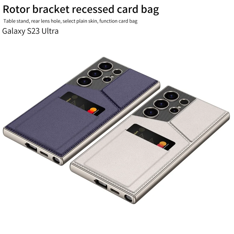 GKK For Samsung Galaxy S24 Ultra Phone Case Rotatable Card Holder Kickstand PC+PU Mobile Case - Titanium Gray