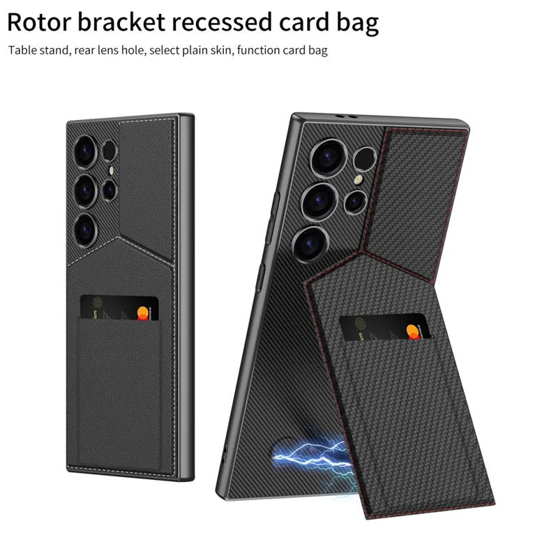 GKK For Samsung Galaxy S24 Ultra Phone Case Rotatable Card Holder Kickstand PC+PU Mobile Case - Titanium Gray