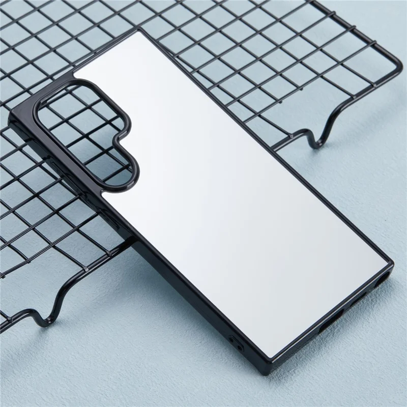 For Samsung Galaxy S24 Ultra TPU Case Mirror Surface Phone Cover Bright Reflection - Black