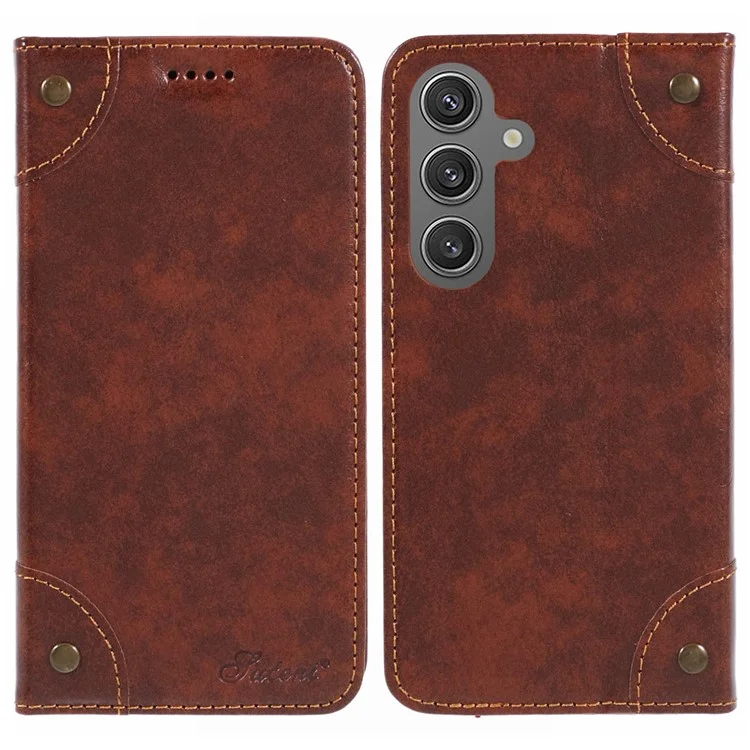 SUTENI Für Samsung Galaxy S24 PU-Leder-Cover Folio Flip Stand Wallet Phone Case - Khaki