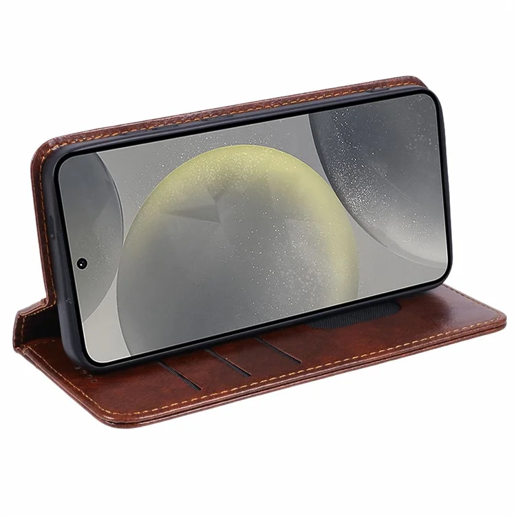 SUTENI Für Samsung Galaxy S24 PU-Leder-Cover Folio Flip Stand Wallet Phone Case - Khaki