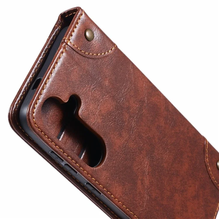 SUTENI Für Samsung Galaxy S24 PU-Leder-Cover Folio Flip Stand Wallet Phone Case - Khaki