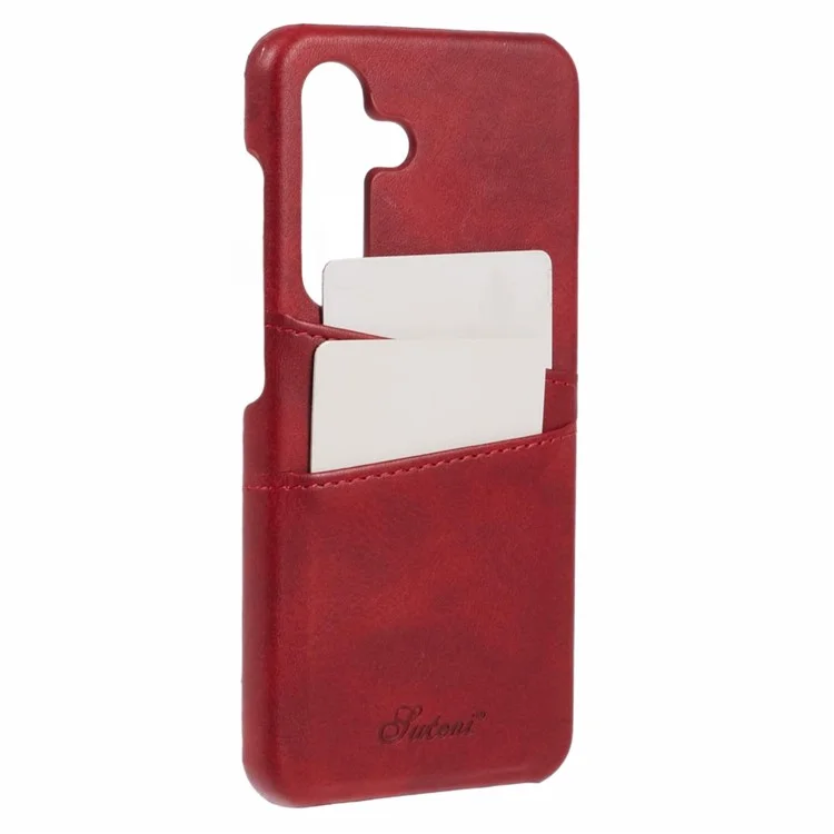 Suteni Para Samsung Galaxy S24+ Case de Textura de Ternero PU Cubierta de Teléfono Celular Recubierto de Cuero - Rojo