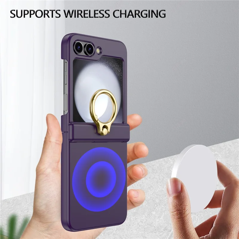 For Samsung Galaxy Z Flip5 5G Case Anti-Drop Hinge Kickstand Hard PC Phone Back Cover - Dark Purple