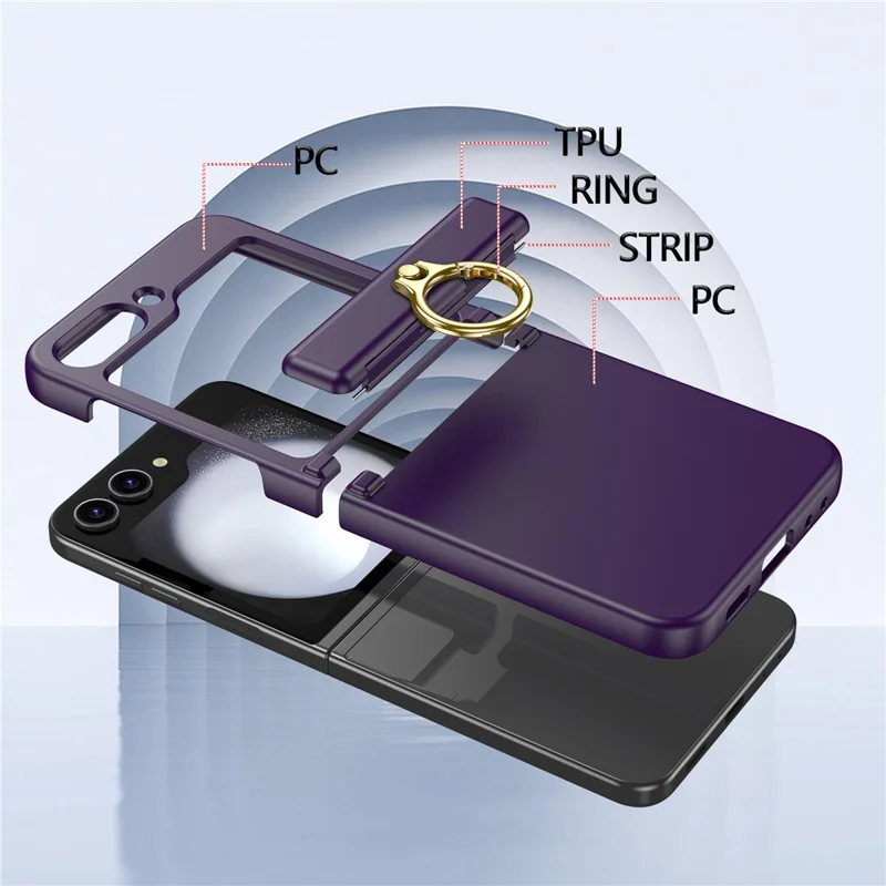 For Samsung Galaxy Z Flip5 5G Case Anti-Drop Hinge Kickstand Hard PC Phone Back Cover - Dark Purple