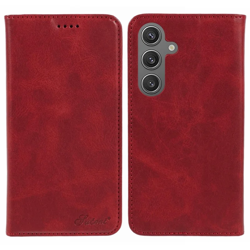 SUTENI For Samsung Galaxy S24 Mobile Phone Case PU Leather Foldable Stand Wallet Cover - Red
