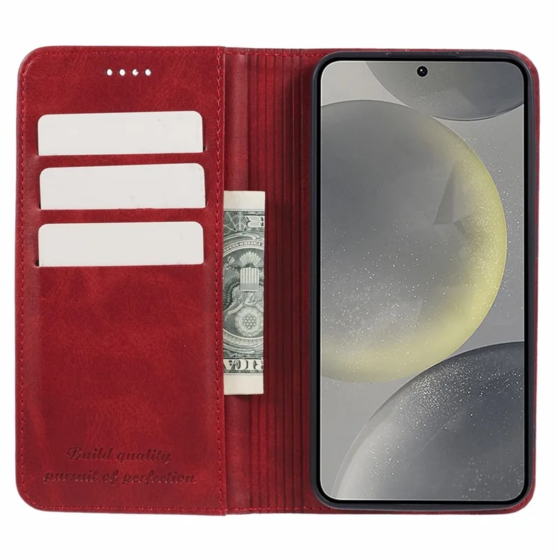 SUTENI For Samsung Galaxy S24 Mobile Phone Case PU Leather Foldable Stand Wallet Cover - Red