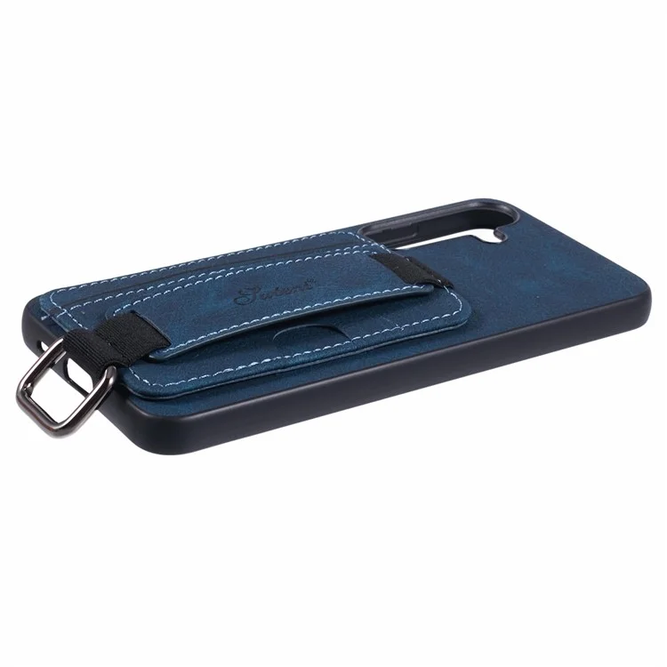Étui de protection SUTENI H13 pour Samsung Galaxy S24+ avec porte-cartes - Texture de cuir en grain de peau de litchi, avec support - Bleu