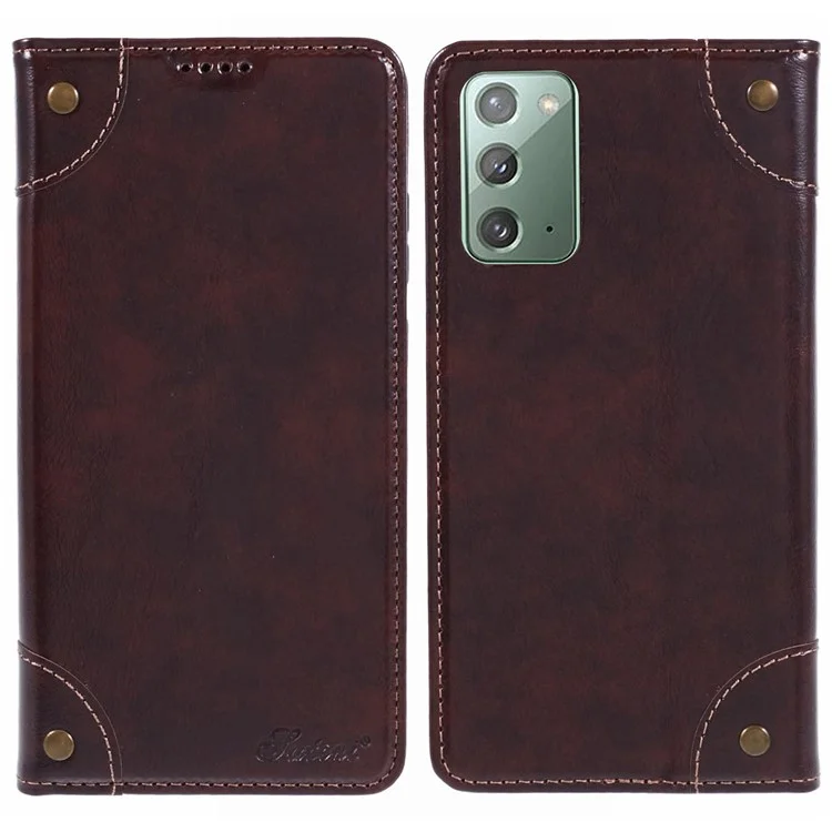 SUTENI For Samsung Galaxy Note20 / Note20 5G Case PU Leather Cover Stand Wallet Phone Shell - Brown