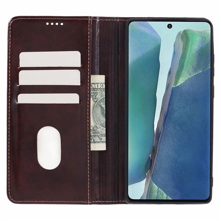 SUTENI For Samsung Galaxy Note20 / Note20 5G Case PU Leather Cover Stand Wallet Phone Shell - Brown