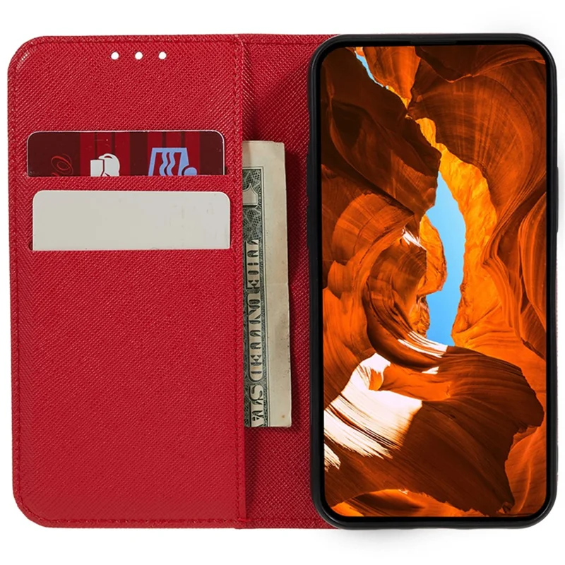 For Honor Magic6 5G Case Cross Texture Leather Wallet Cover Magnetic Closing - Red