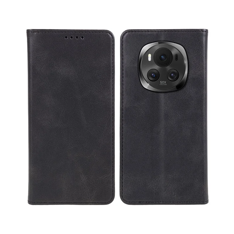 For Honor Magic6 Pro 5G Case Wallet Stand PU Leather Magnetic Closing Phone Cover - Black