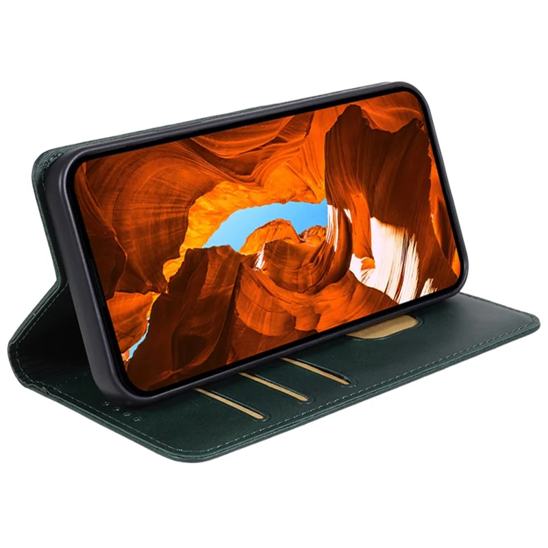 For Honor 100 Pro 5G Case Calf Texture Magnetic Closing Leather Phone Wallet Cover - Green