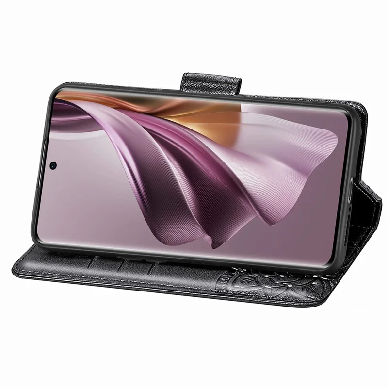 Für Oppo Reno10 Pro 5G (Global) Case Wallet Leder -telefonabdeckung Schmetterlingsblumenmuster - Schwarz