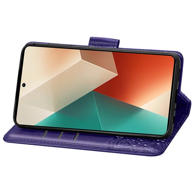 For Xiaomi Redmi Note 13 4G Leather Case Wallet Card Holder Butterfly Phone Cover - Dark Purple