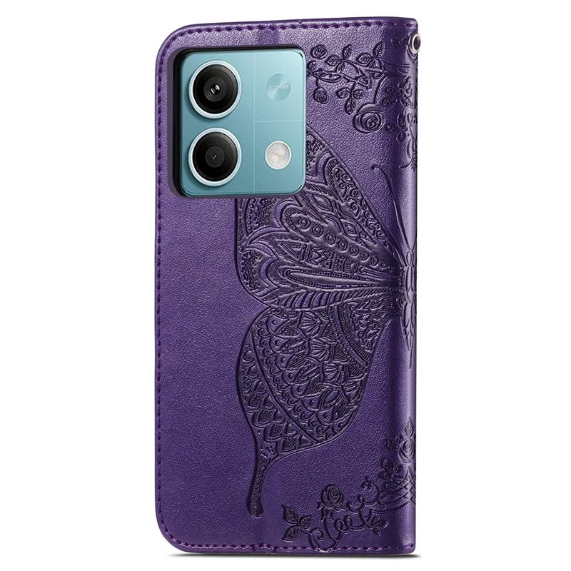 For Xiaomi Redmi Note 13 4G Leather Case Wallet Card Holder Butterfly Phone Cover - Dark Purple