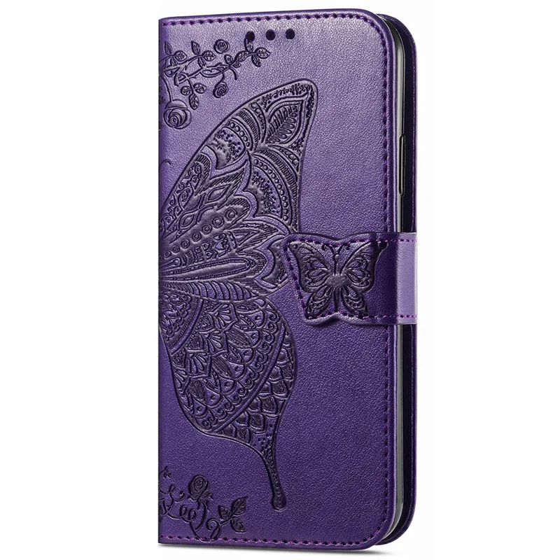 For Xiaomi Redmi Note 13 4G Leather Case Wallet Card Holder Butterfly Phone Cover - Dark Purple
