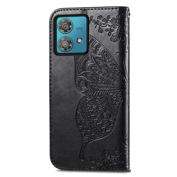 For Motorola Edge 40 Neo 5G Case Butterfly Imprinted Wallet Phone Cover with Card Slots - Black