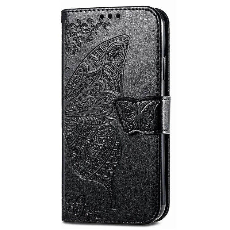 For Motorola Edge 40 Neo 5G Case Butterfly Imprinted Wallet Phone Cover with Card Slots - Black