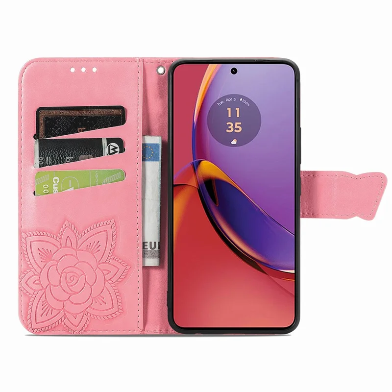 For Motorola Moto G84 5G Case Butterfly Imprinted Leather Wallet Phone Cover with Stand - Pink