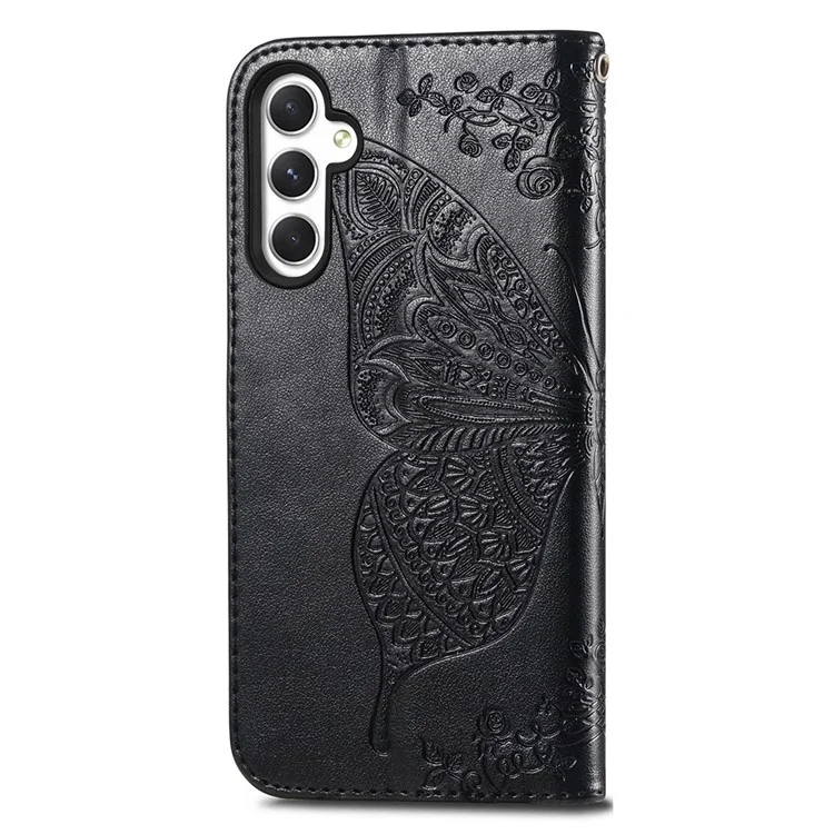 Para Samsung Galaxy A55 5G Funda de teléfono celular Funda de cuero con estampado de mariposa - Negro