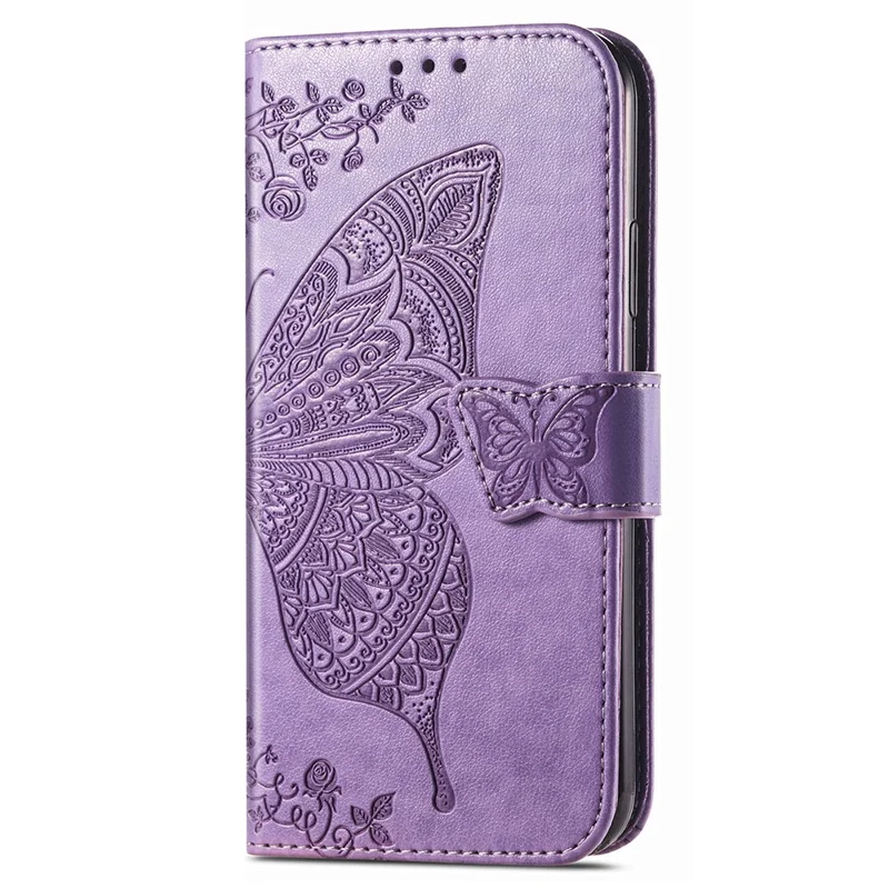 For Samsung Galaxy A35 5G Leather Case Butterfly Imprinted Phone Cover with Wrist Strap - Light Purple