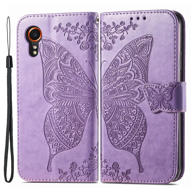 For Samsung Galaxy Xcover7 Magnetic Case Leather Butterfly Imprinted Phone Cover - Light Purple