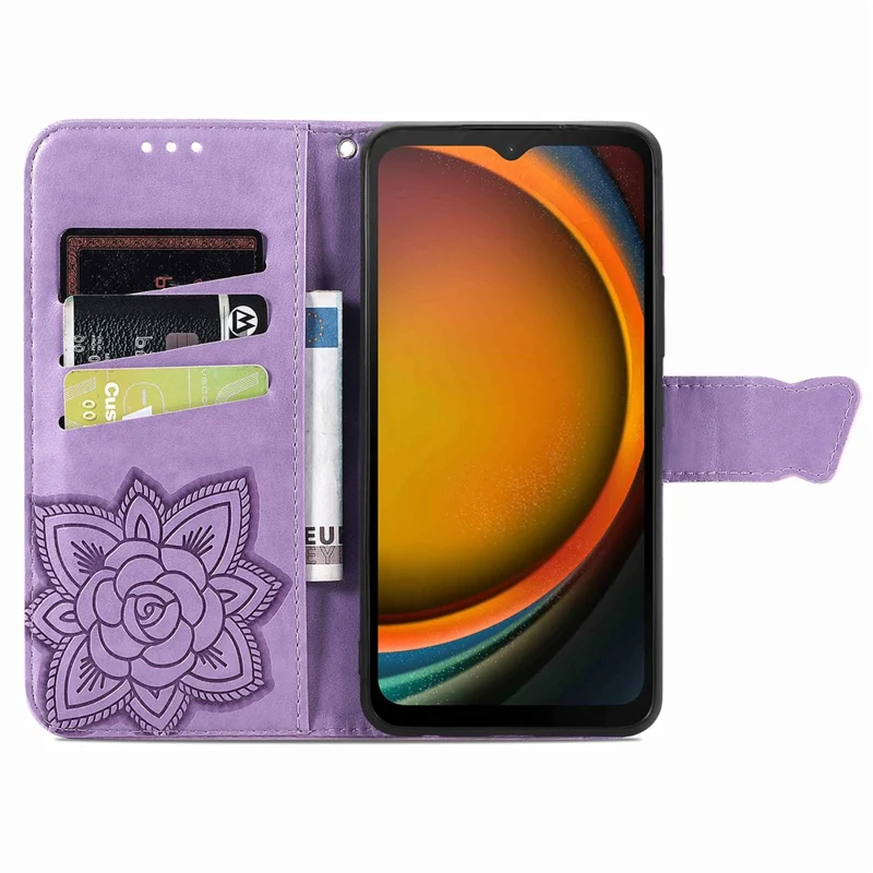 For Samsung Galaxy Xcover7 Magnetic Case Leather Butterfly Imprinted Phone Cover - Light Purple