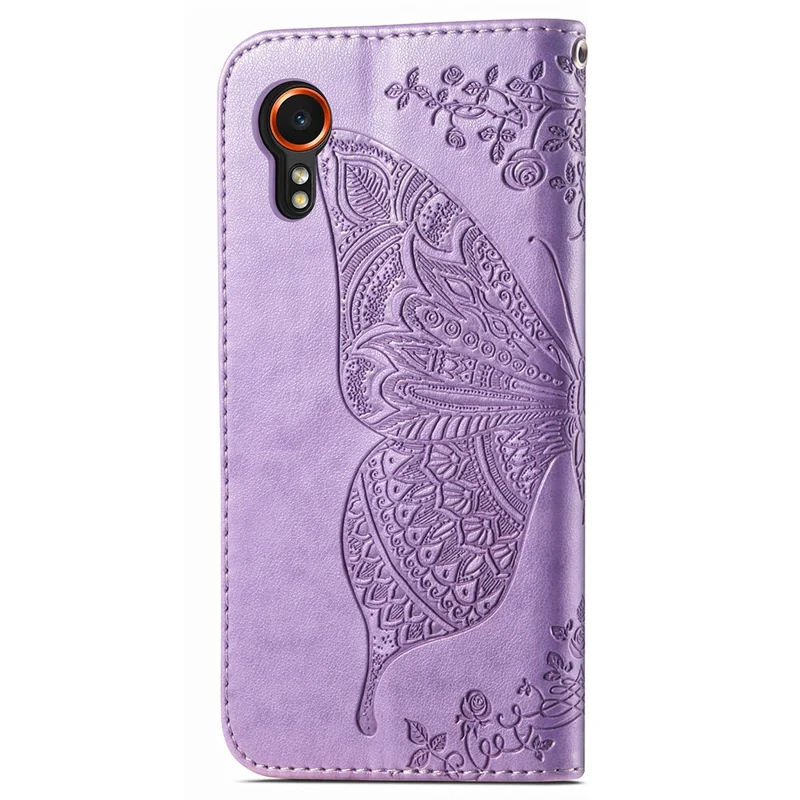 For Samsung Galaxy Xcover7 Magnetic Case Leather Butterfly Imprinted Phone Cover - Light Purple