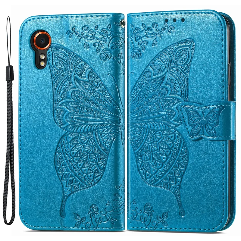 Pour Samsung Galaxy Xcover 7 Magnetic Case en Cuir Butterfly Téléphone Imprimé - Bleu