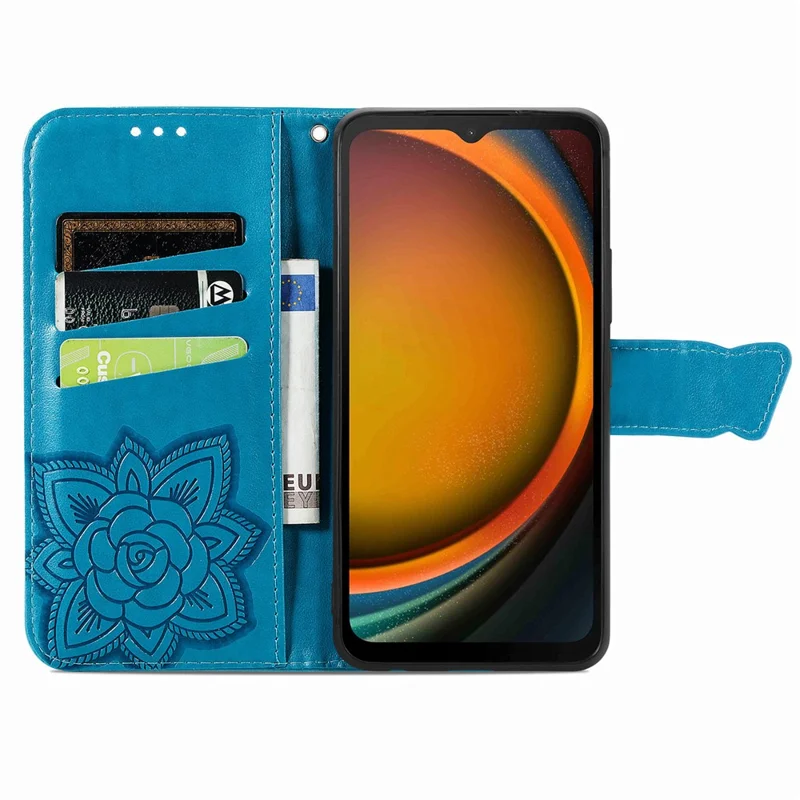 Pour Samsung Galaxy Xcover 7 Magnetic Case en Cuir Butterfly Téléphone Imprimé - Bleu
