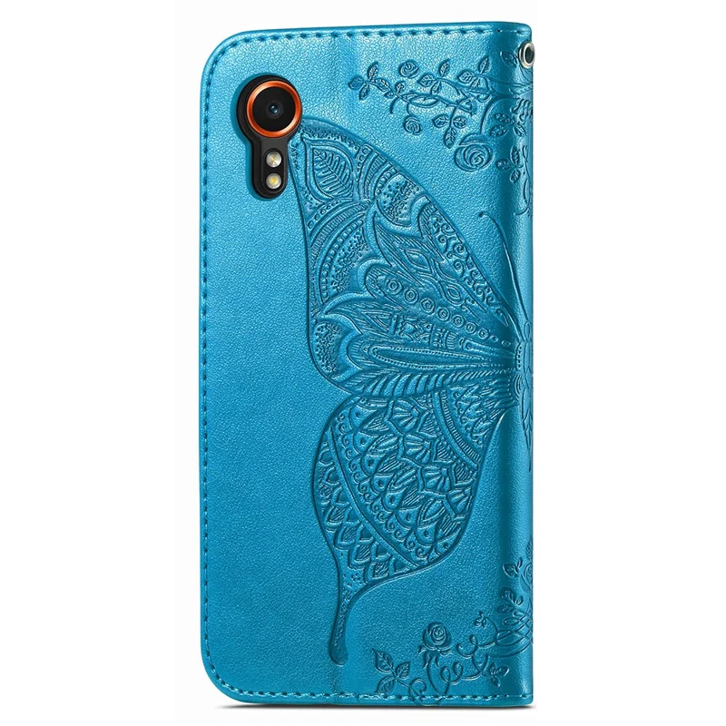 Pour Samsung Galaxy Xcover 7 Magnetic Case en Cuir Butterfly Téléphone Imprimé - Bleu