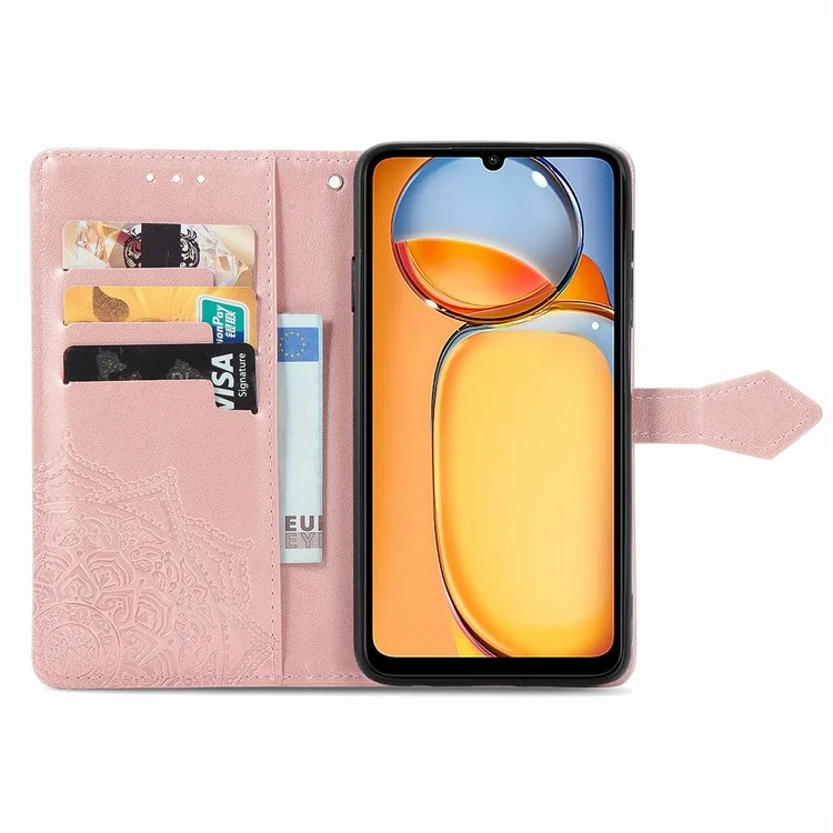 Для Xiaomi Redmi 13C 4G / 13C 5G / 13R 5G / Poco M6 5G / Poco C65 4G Чехол для телефона Mandala Embossed Leather Cover with Wallet - Rose Gold