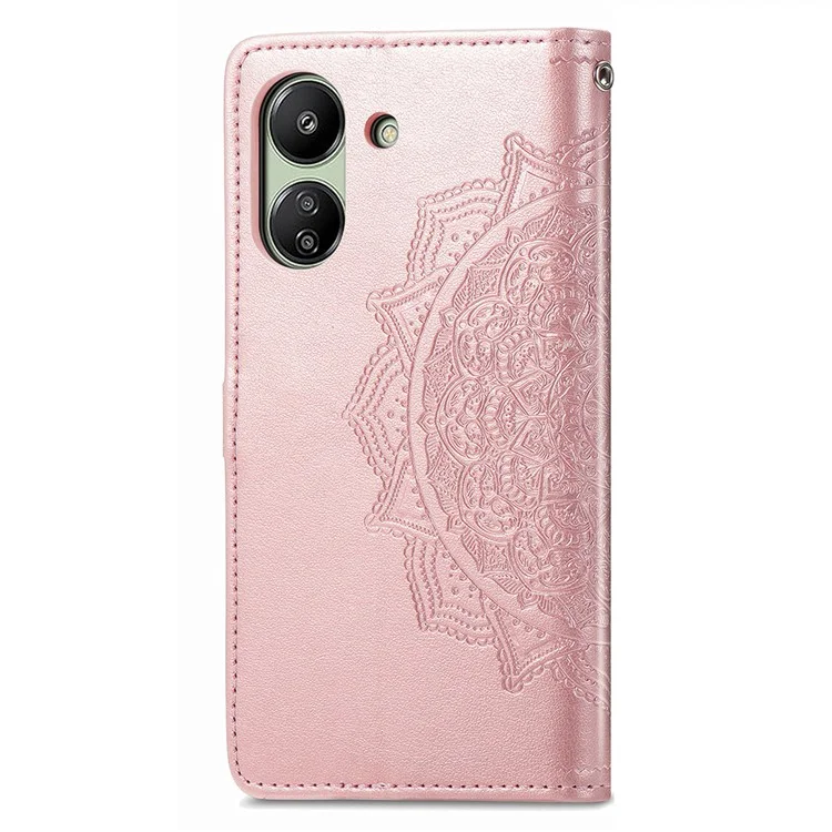 Для Xiaomi Redmi 13C 4G / 13C 5G / 13R 5G / Poco M6 5G / Poco C65 4G Чехол для телефона Mandala Embossed Leather Cover with Wallet - Rose Gold