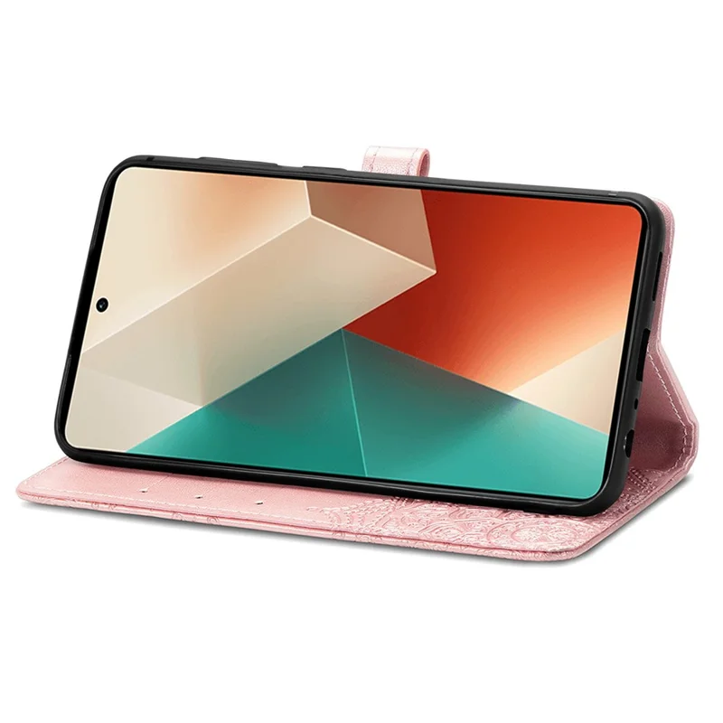 For Xiaomi Redmi Note 13 5G Case 3 Card Slots Mandala PU Leather Wallet Phone Cover - Rose Gold