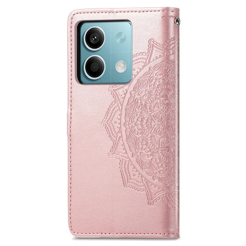 For Xiaomi Redmi Note 13 5G Case 3 Card Slots Mandala PU Leather Wallet Phone Cover - Rose Gold