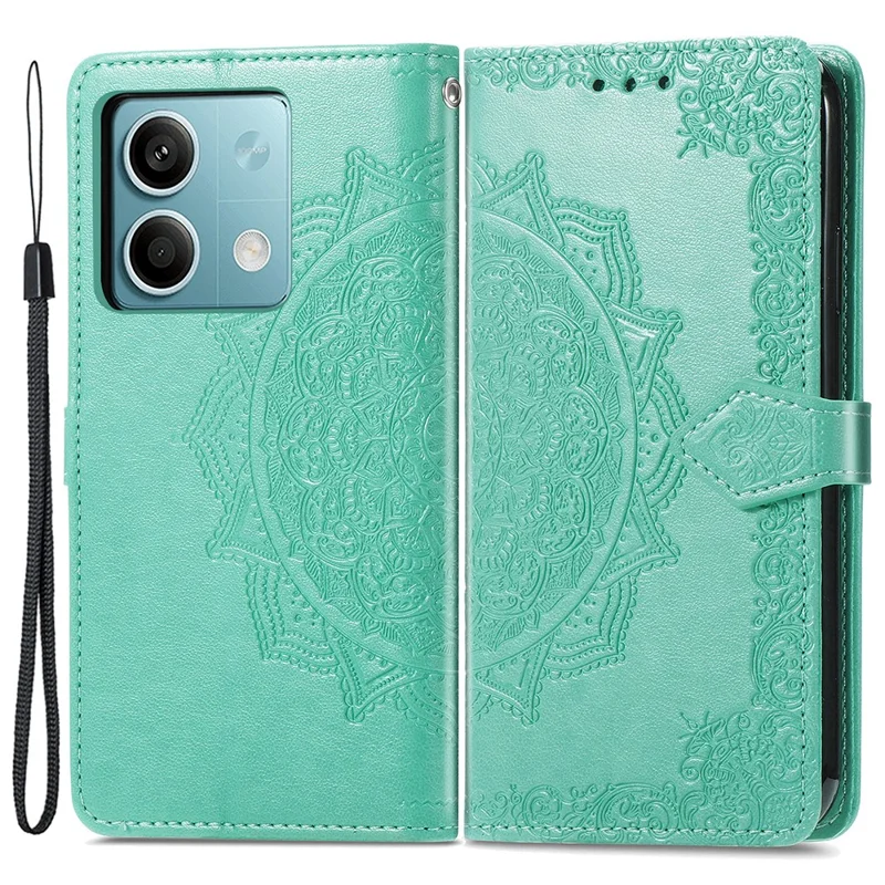 For Xiaomi Redmi Note 13 5G Case 3 Card Slots Mandala PU Leather Wallet Phone Cover - Green