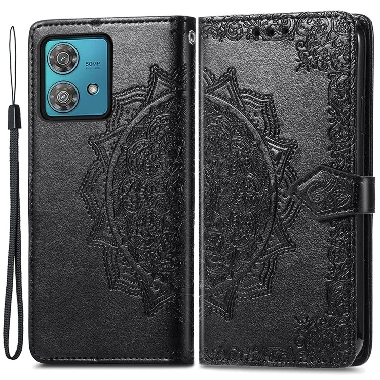 For Motorola Moto G84 5G Case Wallet Leather Phone Cover Mandala Embossment - Black