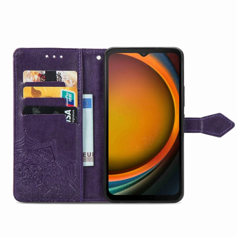 Pour Samsung Galaxy Xcover7 Étui de téléphone magnétique Motif de fleurs et de mandala en relief Porte-cartes - Violet