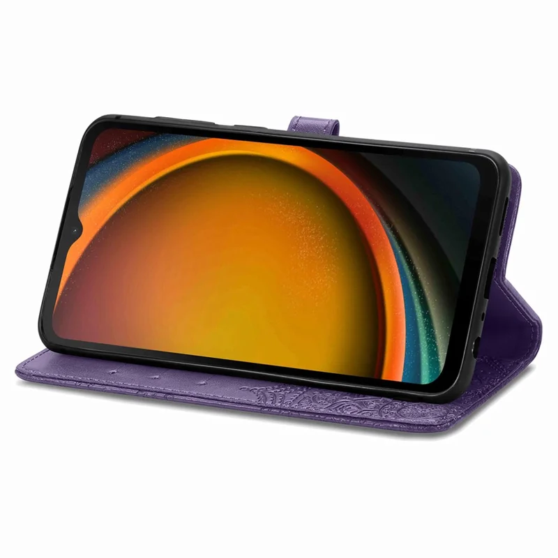 Pour Samsung Galaxy Xcover7 Étui de téléphone magnétique Motif de fleurs et de mandala en relief Porte-cartes - Violet