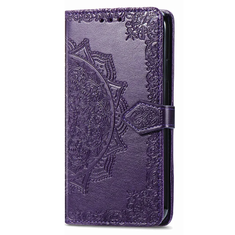 Pour Samsung Galaxy Xcover7 Étui de téléphone magnétique Motif de fleurs et de mandala en relief Porte-cartes - Violet