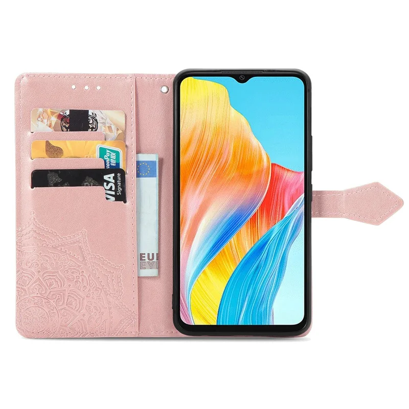 For Oppo A38 4G / A18 4G Case Mandala Embossed Stand PU Leather Phone Walelt Cover - Rose Gold
