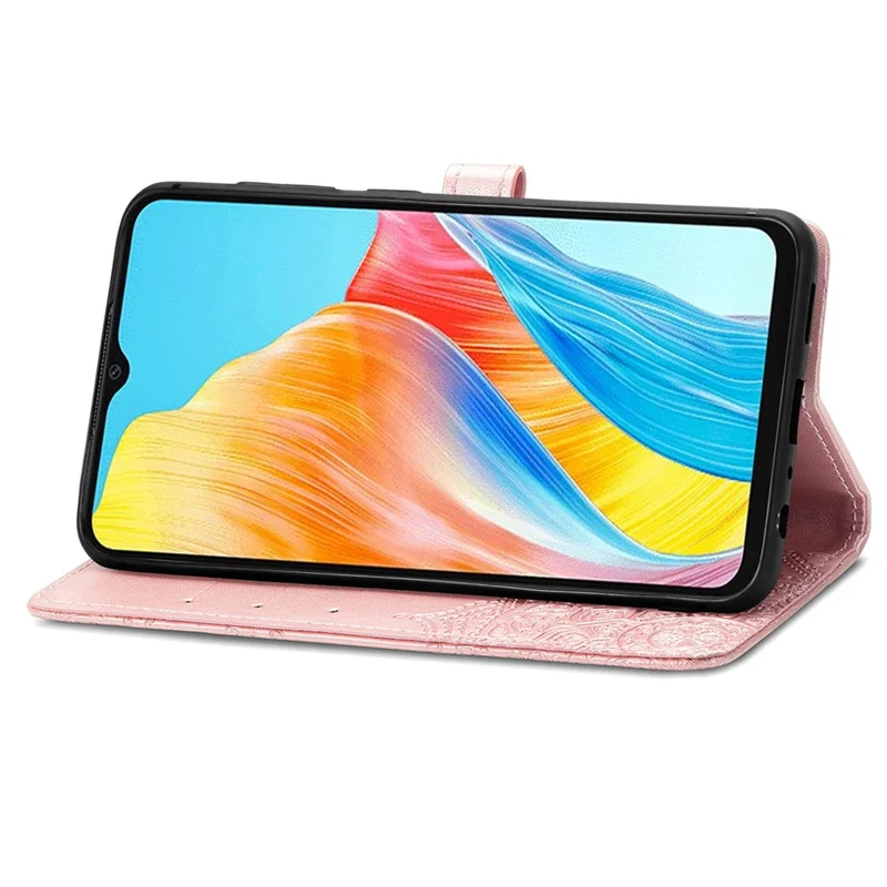 For Oppo A38 4G / A18 4G Case Mandala Embossed Stand PU Leather Phone Walelt Cover - Rose Gold