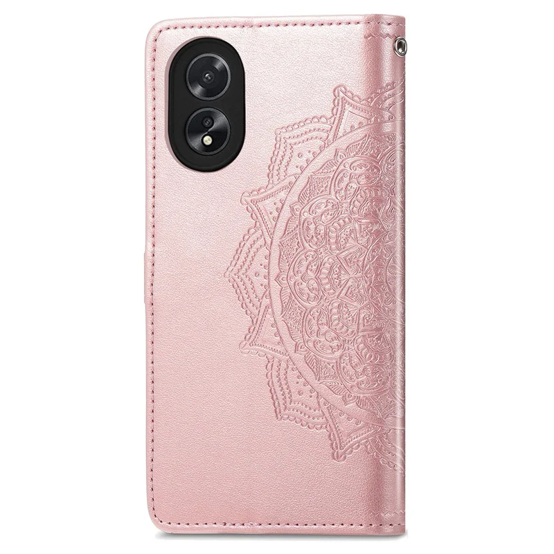For Oppo A38 4G / A18 4G Case Mandala Embossed Stand PU Leather Phone Walelt Cover - Rose Gold