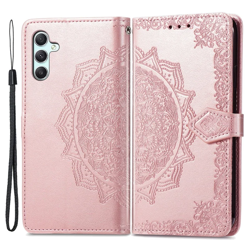 For Samsung Galaxy A55 5G Cell Phone Case Magnetic Embossed Mandala Floral Shell - Rose Gold