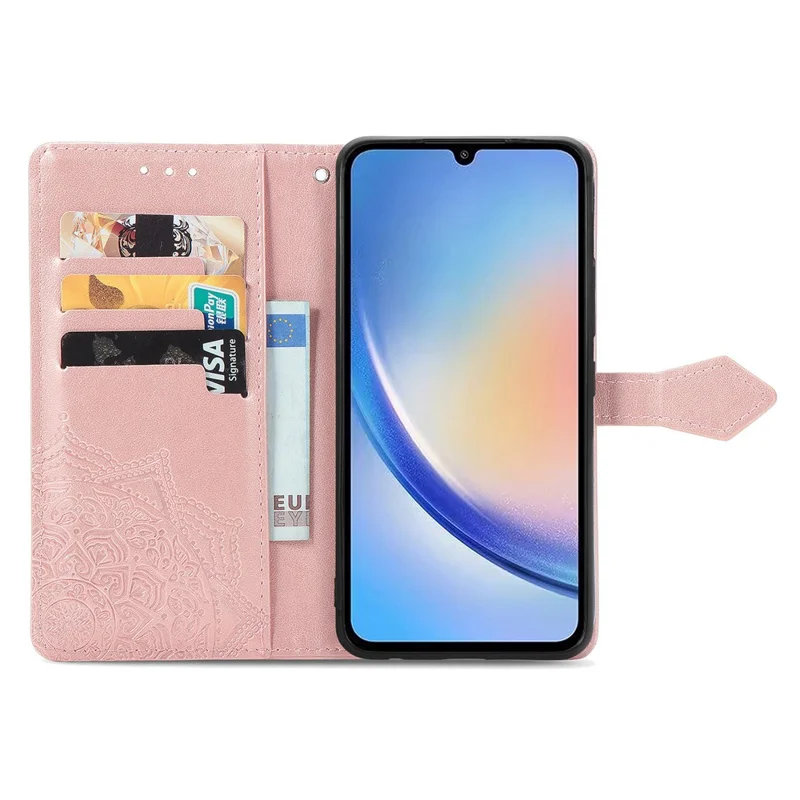 For Samsung Galaxy A55 5G Cell Phone Case Magnetic Embossed Mandala Floral Shell - Rose Gold